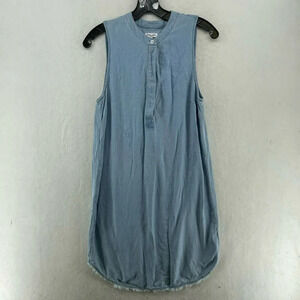 Splendid Dress Women Sz S Blue Sleeveless Soft Denim Fringed Hem Button Front